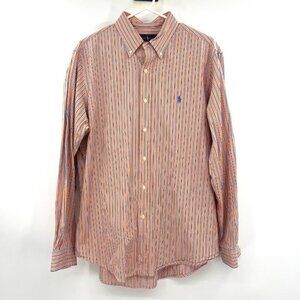 Ralph Lauren Orange Blue Striped Button Down Shirt Men's Large Cotton